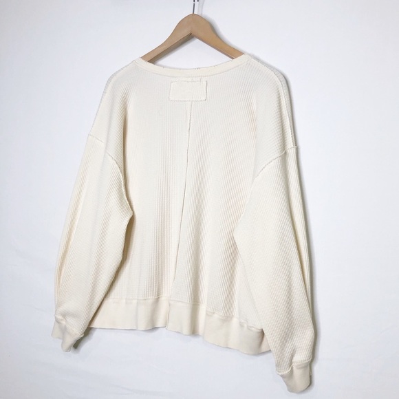 Free people Santa Clara, cream waffle, knit, V-neck, thermal top - Picture 3 of 11
